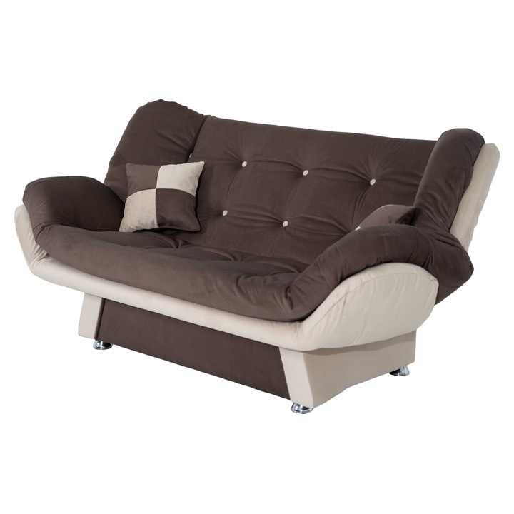 Canapea Extensibila LALE, Maro inchis/ Bej, Stofa Catifelata, 3 Locuri, Functie Pat 130 X 190, 182 x 95 x 95cm