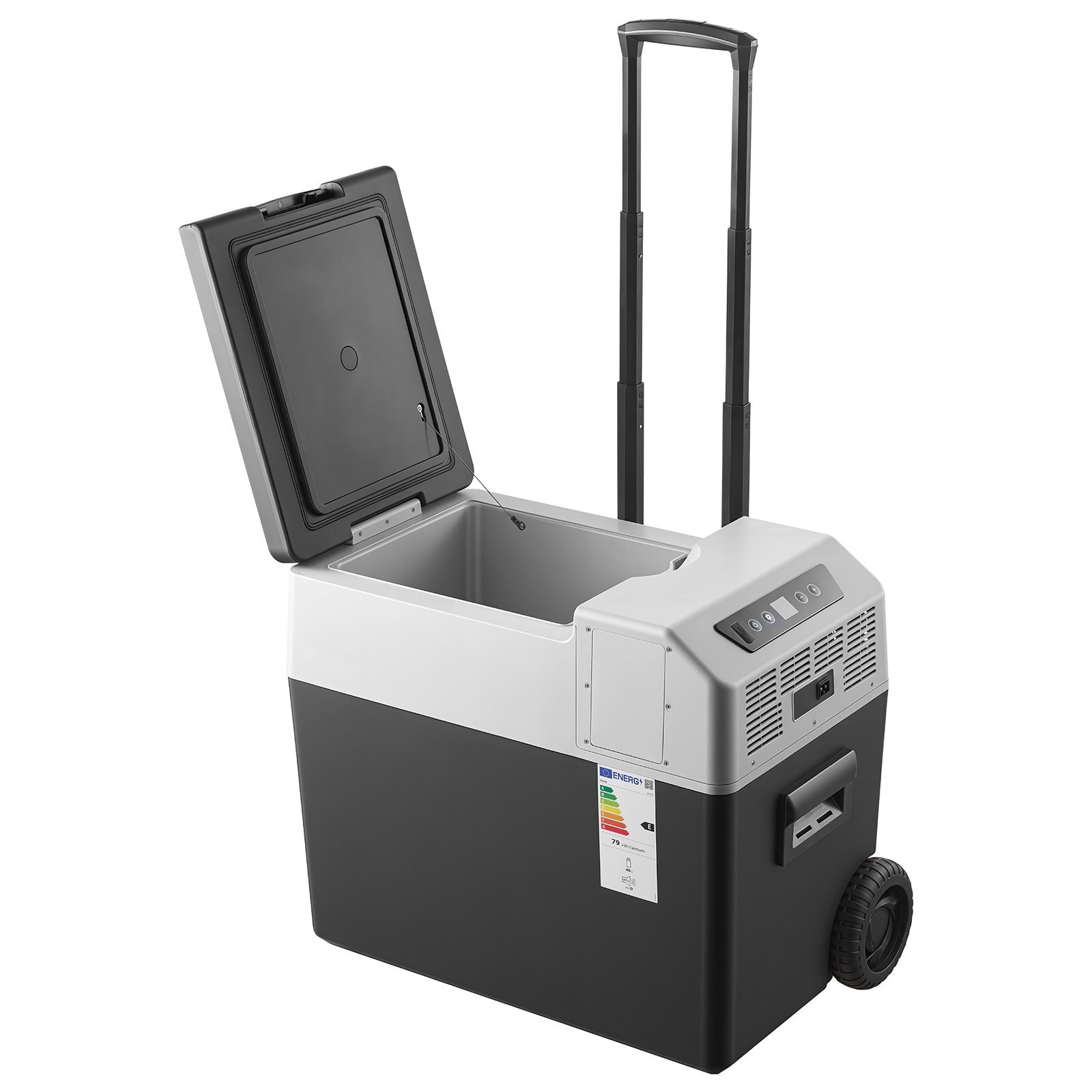 Frigider auto 12V, Lada frigorifica portabila 40L, Compresor -22°C la 10°C, Alimentare 12V/24V DC si 100-240V AC, Control prin aplicatie, Maner si roti, Gri