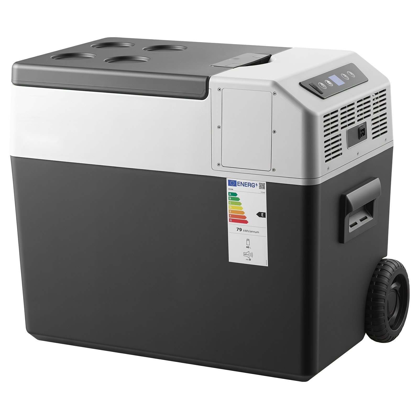 Frigider auto 12V, Lada frigorifica portabila 40L, Compresor -22°C la 10°C, Alimentare 12V/24V DC si 100-240V AC, Control prin aplicatie, Maner si roti, Gri