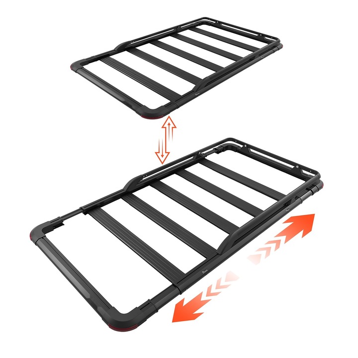Portbagaj plafon auto, Cos cargo metalic, Sarcina 90 kg, Dimensiuni 162x99x11, 5 cm, Extensibil, Universal SUV si pickup, Rezistent la intemperii, Negru