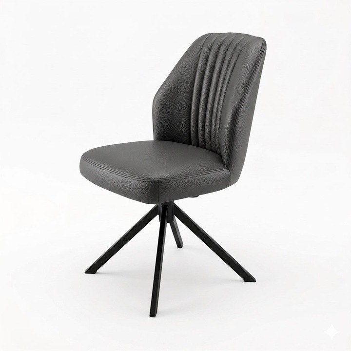 Scaun Amy Piele Naturala, Madras Antracit, 55cmx60cmx85cm