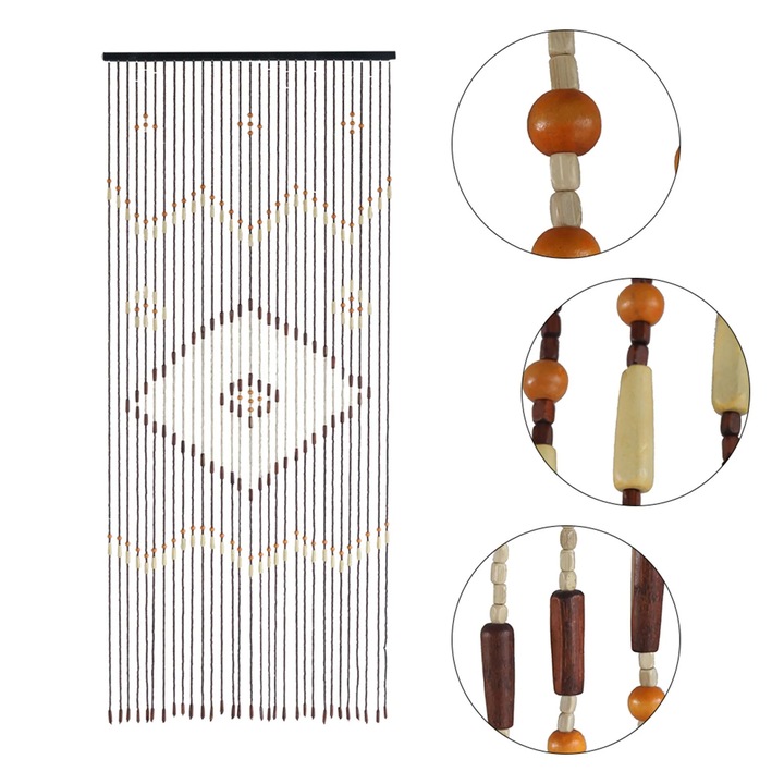 Perdea pentru usa cu margele din lemn, Perdea cu margele, 31 siruri, Montaj pe tavan, Translucid 41–85%, 90 x 208 cm, Ciocolatiu