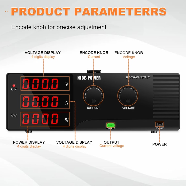 Sursa de alimentare laborator, R-SPS6030 sursa DC reglabila, 0–60V 0–50A, 3000W putere mare, tensiune si curent reglabil, control PC, comutator iesire pornit/oprit