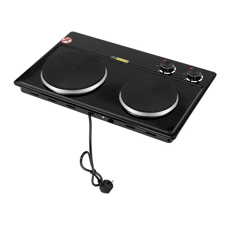 Plita electrica, Dubla, 2500W (1000W+1500W), Incalzire infrarosu, 6 Trepte, 220–240V, Stecar UE, Negru