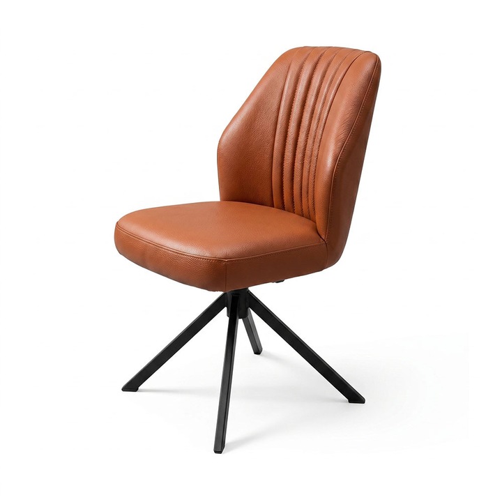 Scaun Amy Piele Naturala, Madras Cognac, 55cmx60cmx85cm