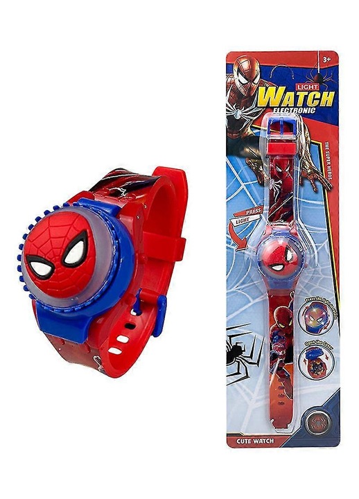 Gyermekóra/műanyag karóra, világító, digitális, 3D glitterrel és forgatható flip fedéllel, Spider-Man, Piros/Kék, Egy méret