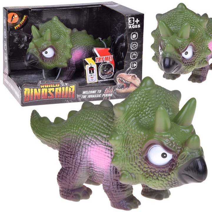 Interaktív gumi Triceratops dinoszaurusz figura üvöltő hanggal