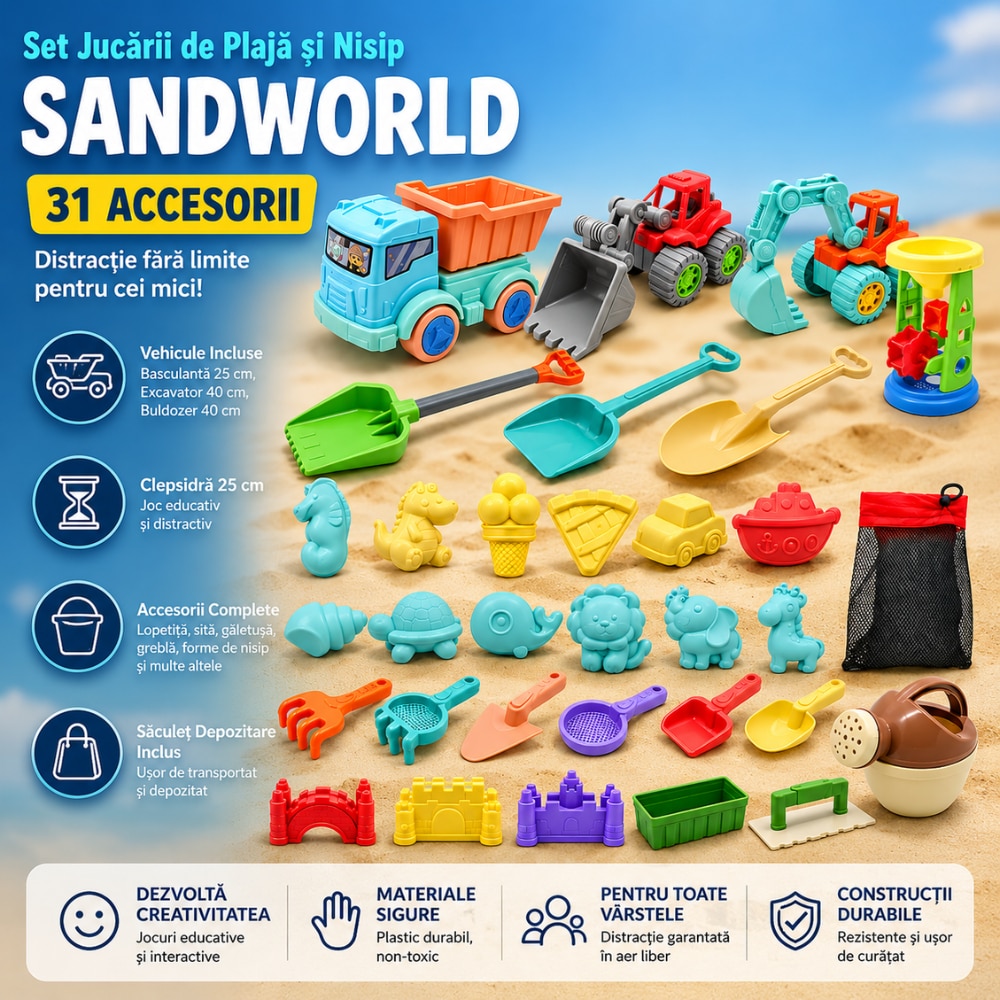 Set Jucarii de Plaja si Nisip KidProtect® SandWorld, 31 de