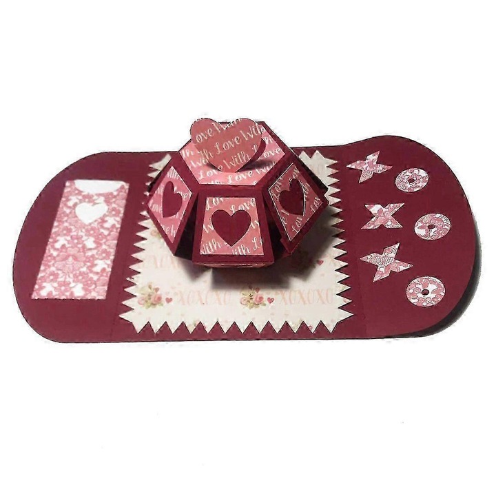 3D pop-up Valentin-napi üdvözlőlap, robbanó ajándékdoboz, többszínű, 15x15cm