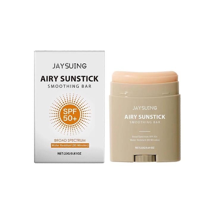 Set 2 bucati, Stick de protectie solara Jaysuing Airy Sunstick, SPF 50+, hidratant, semi-mat, non-gras, rezistent la apa 80 minute, Bej, 2 x 23g