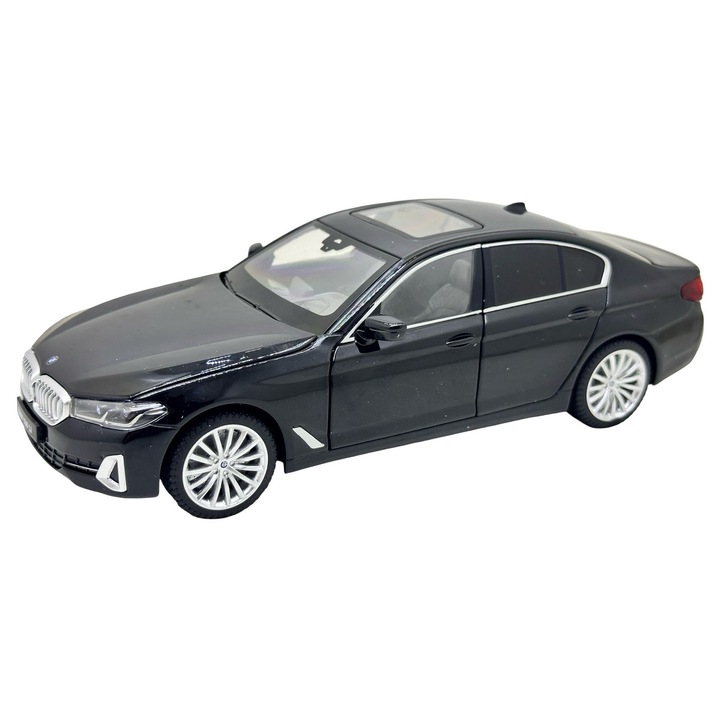 BMW G30 530Li LCI makett, fekete, 1:24 méretarányú, fém, BMW licenccel, működő fények, hangok, ajtók, motorháztető, csomagtartó