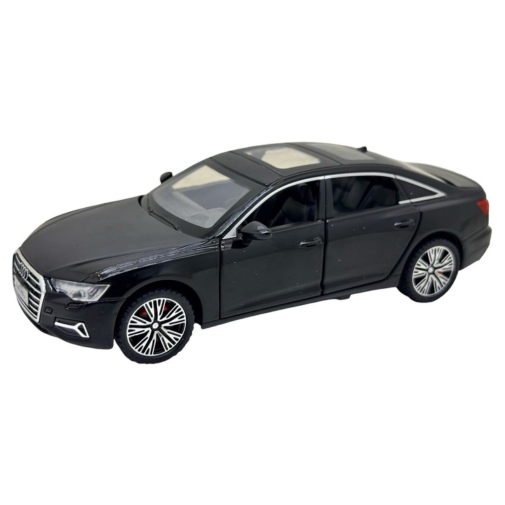 Audi A6L modellautó fekete 1:32 fém replika fényekkel és hangokkal, nyitható ajtók, motorháztető és csomagtartó