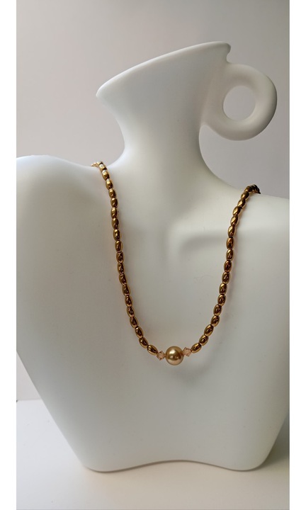 Colier auriu cu Hematit, Perla de Mallorca si Swarovski, 45 cm