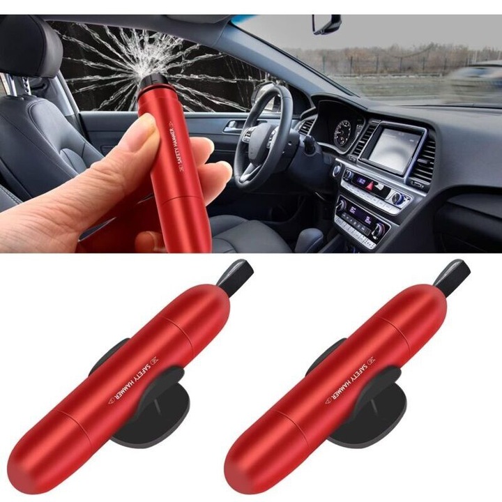 Set 2 unelte siguranta auto, taietor centura si spargator geam, negru