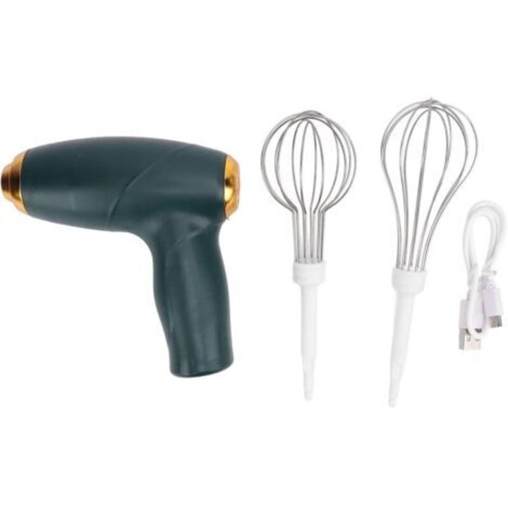 Kézi mixer, elektromos habverő, vezeték nélküli, USB-ről tölthető, hordozható, zöld, 1 db