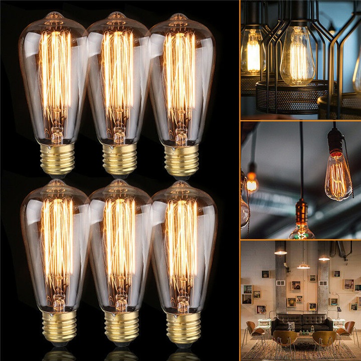 Izzó E27 60W ST64 átlátszó 140x64mm 6 db-os készlet