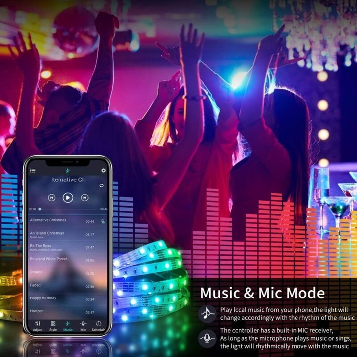 Banda LED RGB 5050 20m multicolora flexibila cu telecomanda 40 taste sincronizare muzicala