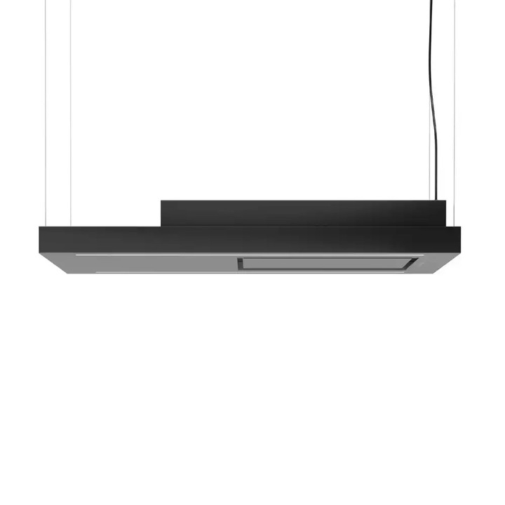 Hota tip insula premium GALVAMET, Hub 120, 470 m3/h, clasa A, latime 120 cm, tehnologie Plasma, mod recirculare, iluminare LED, aspiratie perimetrala, 3 trepte viteza, functie Booster, panoul touchscreen, oprire automata, filtru anti-grasime, negru