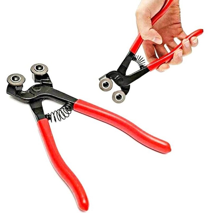 Cleste pentru mozaic, cleste pentru placi, cu discuri din carbura si mecanism cu arc pentru taiere precisa, maner ergonomic antiderapant, 20 cm, rosu, 1 buc