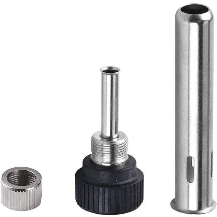 Set 3 piese, soclu pentru fier de lipit pentru maner/teava metalica, model 936, din otel inoxidabil, rezistent la temperaturi, usor, argintiu