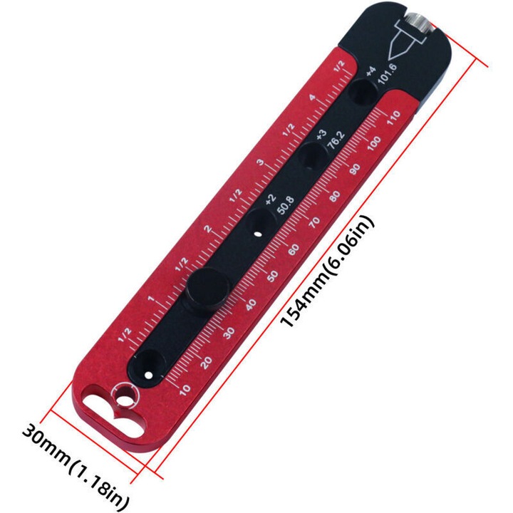 Compas pentru tamplarie, instrument de tras cercuri, din aliaj de aluminiu, reglabil metric/imperial, rosu/negru, 1 buc