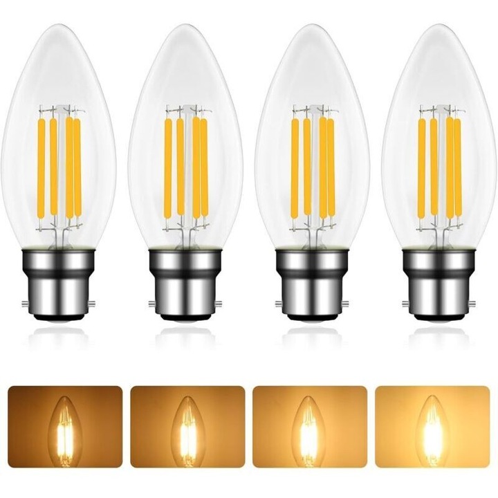 Bec LED B22 set 4 buc 4W alb cald 2700K C35 35x90mm