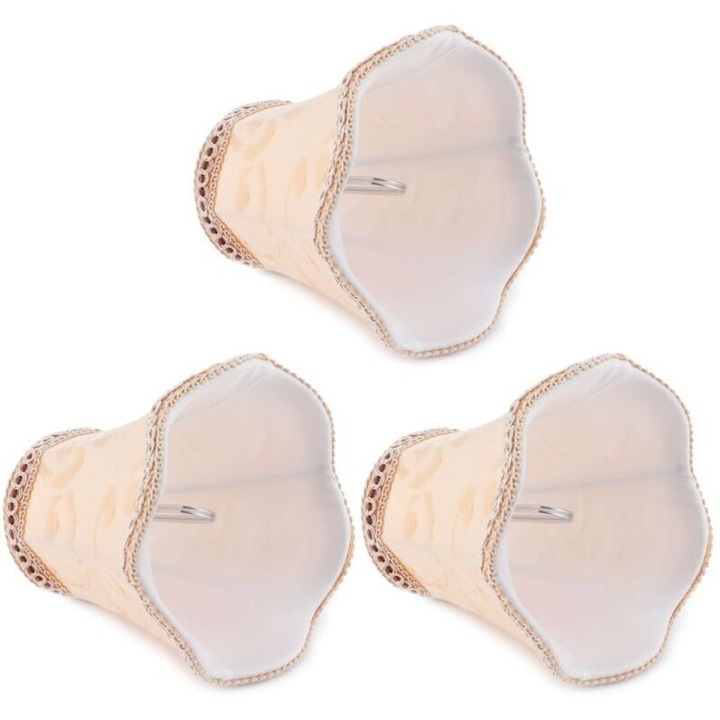 Abajur clip E14 set 3 piese, material textil apricot, 13x12x8cm
