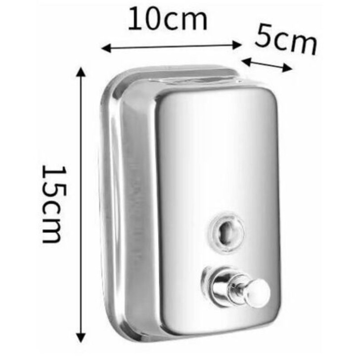 Dozator sapun lichid, dispenser pentru montaj pe perete, din otel inoxidabil SUS304, capacitate 500 ml, vizor transparent pentru nivel, inox lucios, 1 buc
