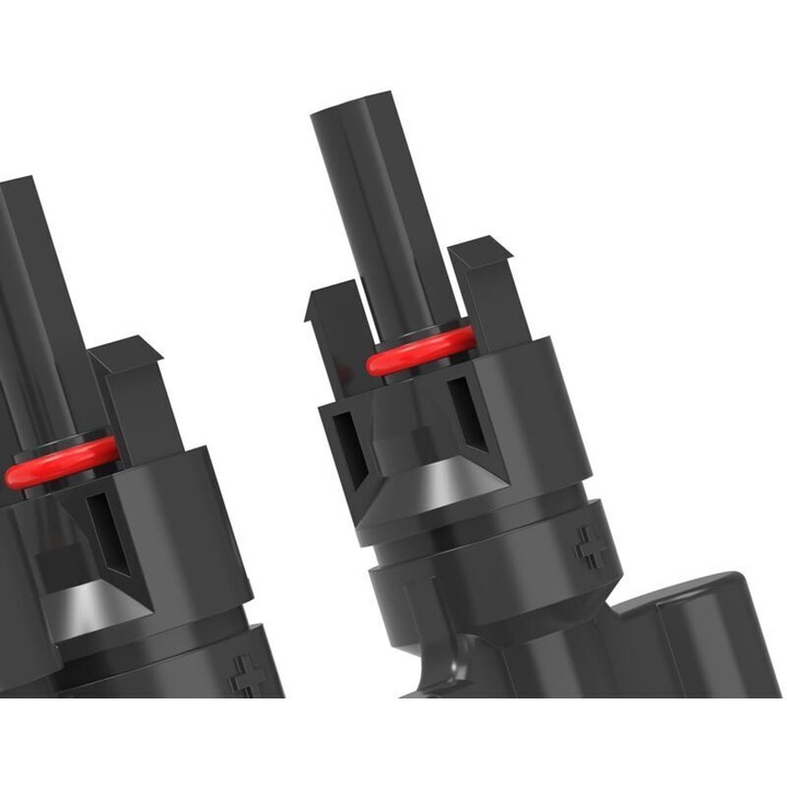 Conector solar tip T 4 la 1, etans IP67, conductor cupru galvanizat, protectie supratensiune CAT/2, negru