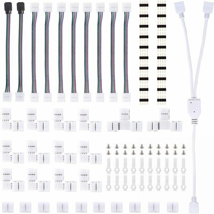 Set conectori benzi LED 10mm RGB 5050, 4 pini, L si T, multicolor