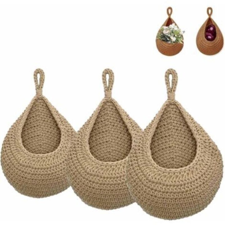Set 3 cosuri suspendate din bumbac si iuta, multicolor, diverse dimensiuni