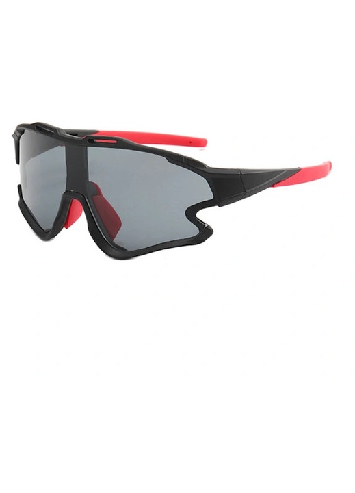 Ochelari de soare PC/TAC, cu lentile gri UV400 care reduc stralucirea, rame usoare ergonomice, design sportiv, Negru/rosu, Marime unica