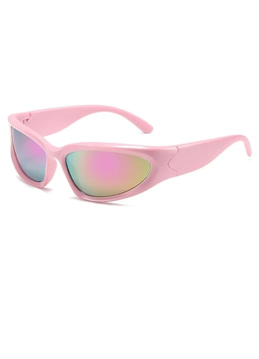 Ochelari de soare, ochelari sport din plastic cu protectie UV400, lentile oglinda, design Y2K punk, Roz, marime unica