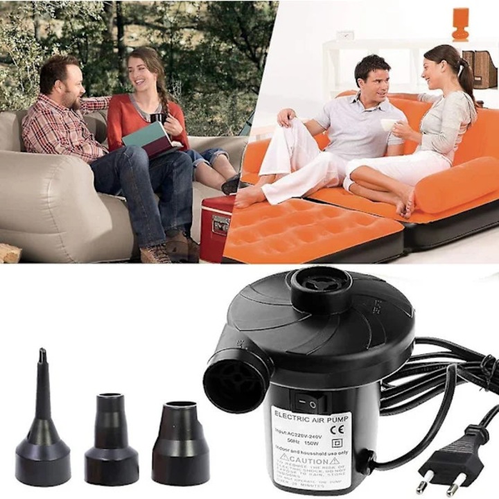 Elektromos multifunkciós légpumpa 150W fekete 13x10x12cm 3 fúvókás készlet