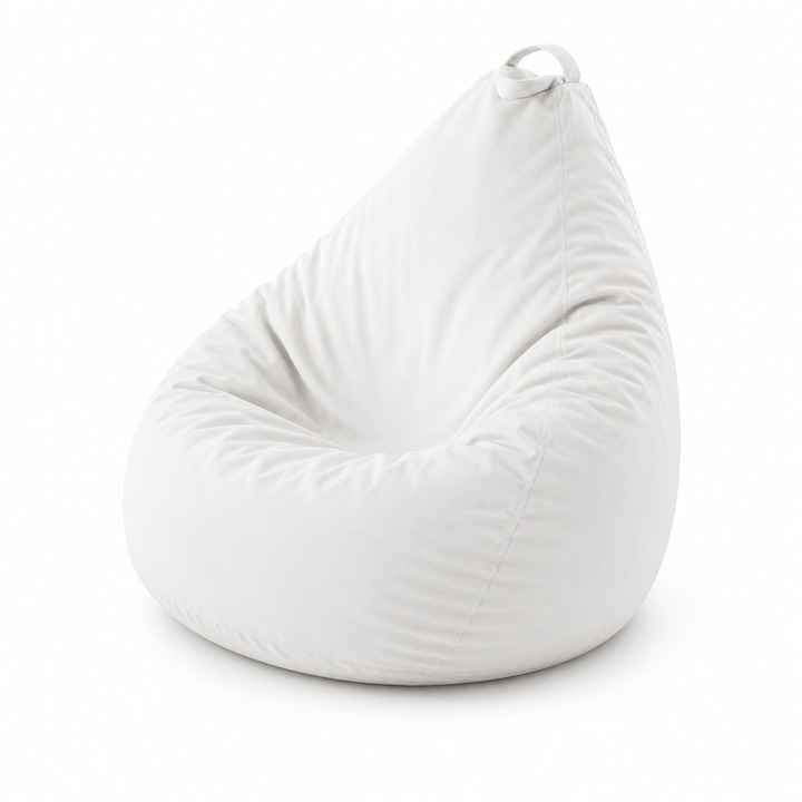 Fotoliu Bean Bag XXL tip para Geladi Kronos, 110x85x85 cm, Alb Fildes, Umplutura spuma poliuretanica maruntita, Confort stabil si sustinere reala pentru relaxare