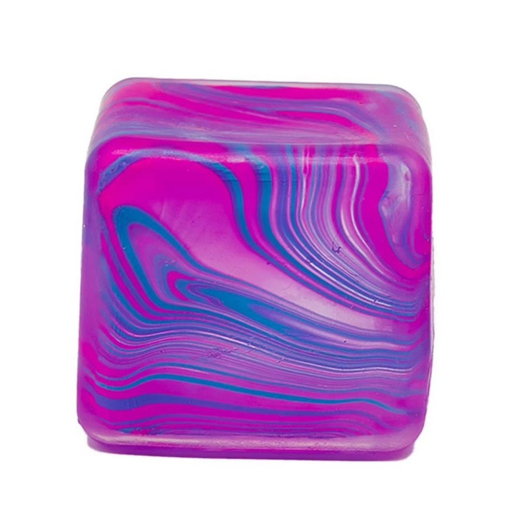 Antistress kocka, NEEDOH Swirl Cube, lassú visszatérésű szenzoros játék, tömör TPR-ből, lila/kék, 5.5 cm