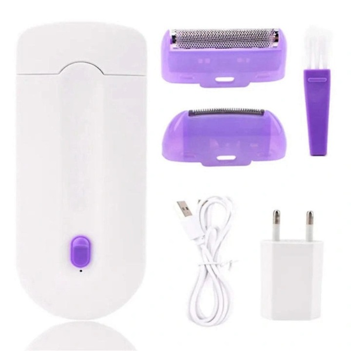 Epilator electric, aparat de epilat reincarcabil USB portabil, cu capete interschimbabile si adaptor EU, pentru fata, picioare, bikini, alb/violet, 1 buc