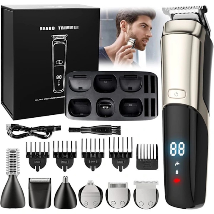 Kit de ingrijire multifunctional 16 in 1, tuns barba, par, negru, 16 accesorii