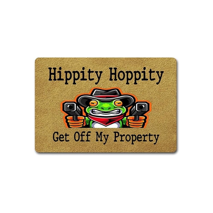 Bejárati szőnyeg, Hippity Hoppity Get Off My Property design, puha flanel felülettel, csúszásmentes gumitalppal, mosógépben mosható, 24 x 16 inch (60 x 40 cm), Többszínű, 1 db