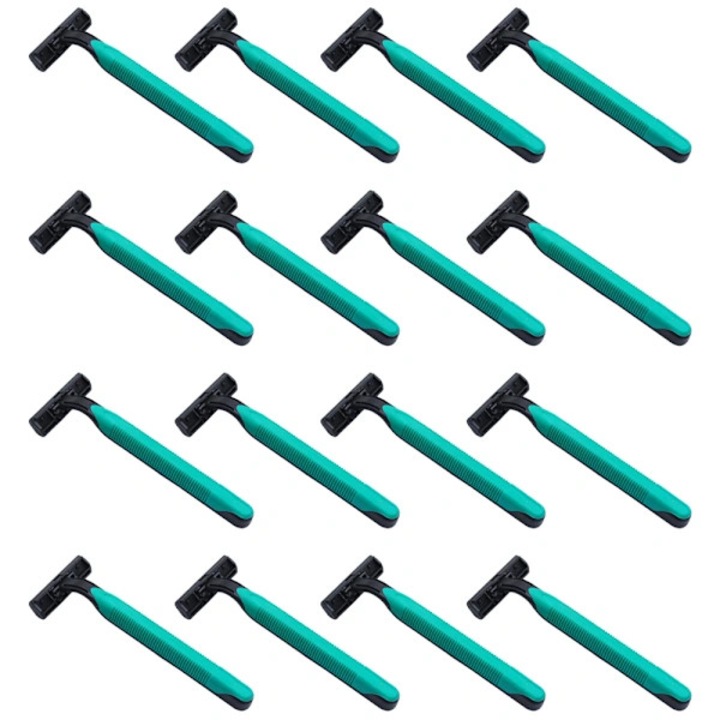 Set 20 bucati, aparat de ras/rasoare de unica folosinta cu doua lame, din otel inoxidabil, individual ambalat cu capac protector si crema 13g, albastru