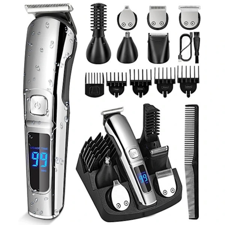 Aparat de ras electric multifunctional pentru barbati, set cu 6 capete, negru, compact