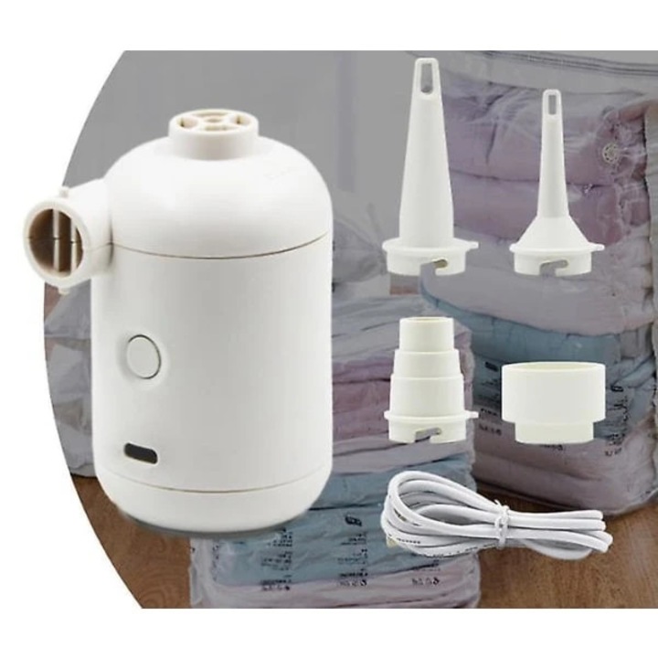 Elektromos légpumpa, mini hordozható USB pumpa, gyorsan felfúj és leereszt, 4 fúvóka mellékelve, fehér, 1 db