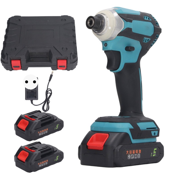 Vezeték nélküli ütvecsavarozó, Brushless 21V, 3 sebesség 0-3600 RPM, max. nyomaték 1500 in·lbs, 2 x 21V 3000mAh akkumulátor, türkiz/fekete, szett (pisztoly, 2 akkumulátor, töltő)