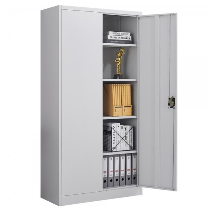 Fiset dulap metalic Asamblat 4 polite+baza, 180x90x40 cm, vopsit gri, 60 kg/polita