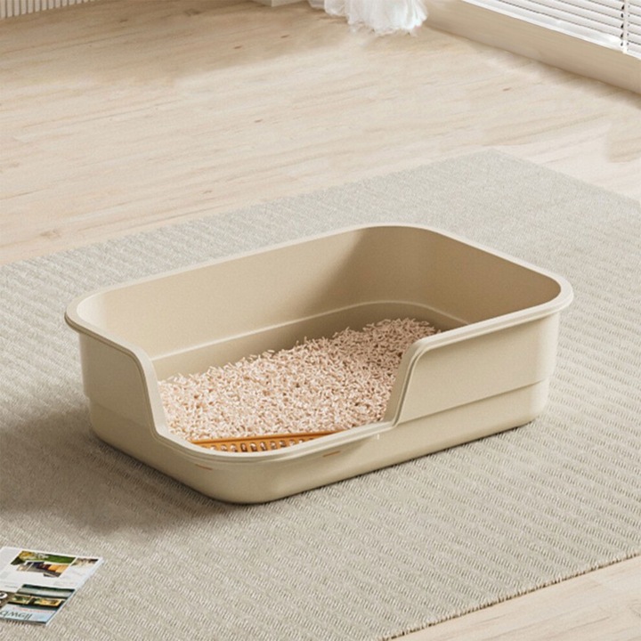 Litiere pentru pisici si caini, plastic, semi-inchis, rezistent, 49x35.5x13cm, verde-alb