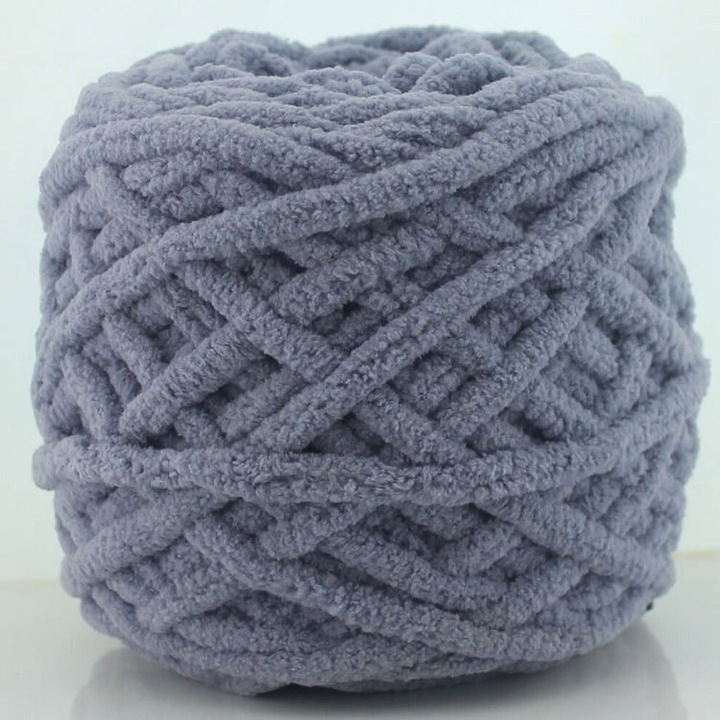 Puha chenille (ata plusata) fonal horgoláshoz és kötéshez, poliészter, 7 mm átmérő, 40 m, Szürke, 1 tekercs