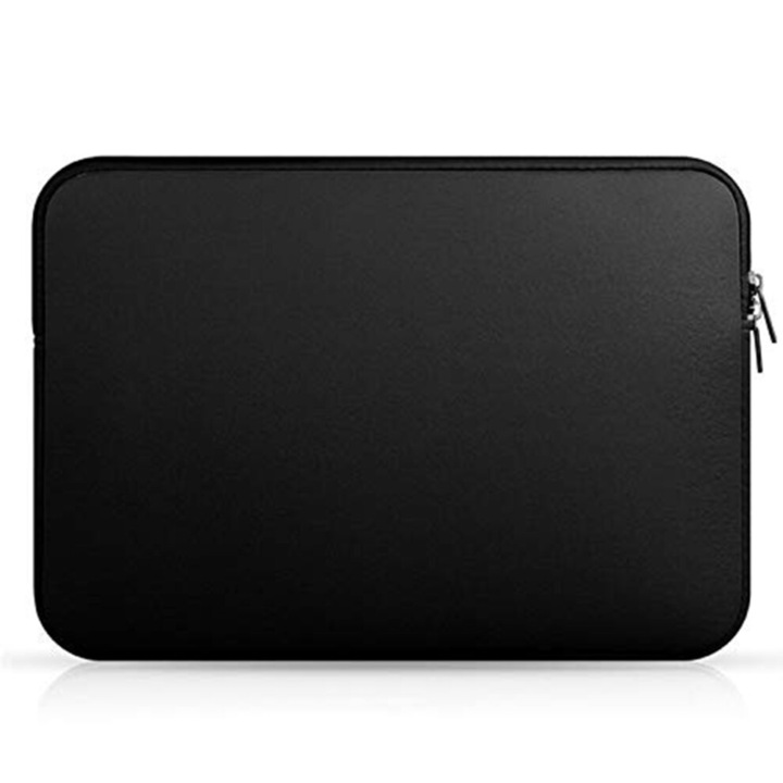 Neoprén laptop tok, cipzárral, ütésálló béléssel és puha belsővel, fekete, 14 hüvelyk (36 x 26 cm)