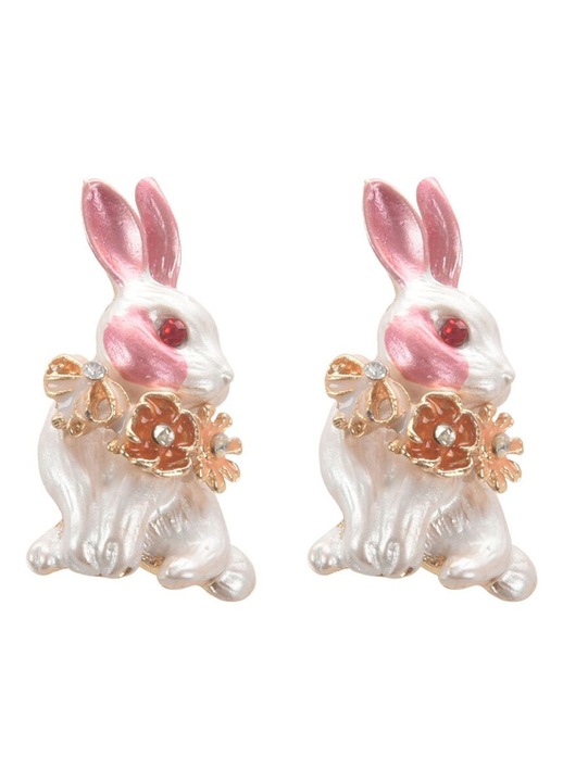 Brosa set 2, iepuras emailat din aliaj cu cristale rhinestone si decoratiuni aurii, multicolor, 3.5 x 1.9 cm