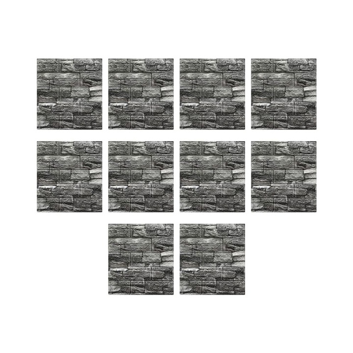 10 db 3D dekoratív matrica szett, öntapadós, retro fekete, 30x30cm