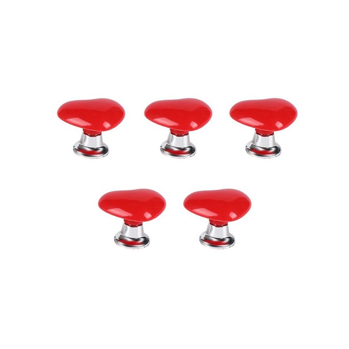 Buton inima rosie pentru rezervor toaleta set 5 buc plastic 5x5cm